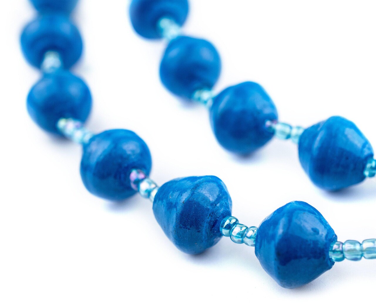 The Bead Chest Recycled Paper Bead Necklace from Uganda - Fair Trade African Jewelry (Cobalt Blue)